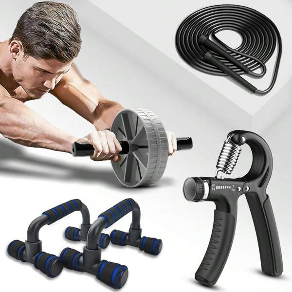 عجلة بطنية، لوح دفع البراعم، حبل قفز، مجموعة لياقة متعددة الوظائف لممارسة تمارين الصدر والعضلات البطنية، معدات اللياقة البدنية المنزلية