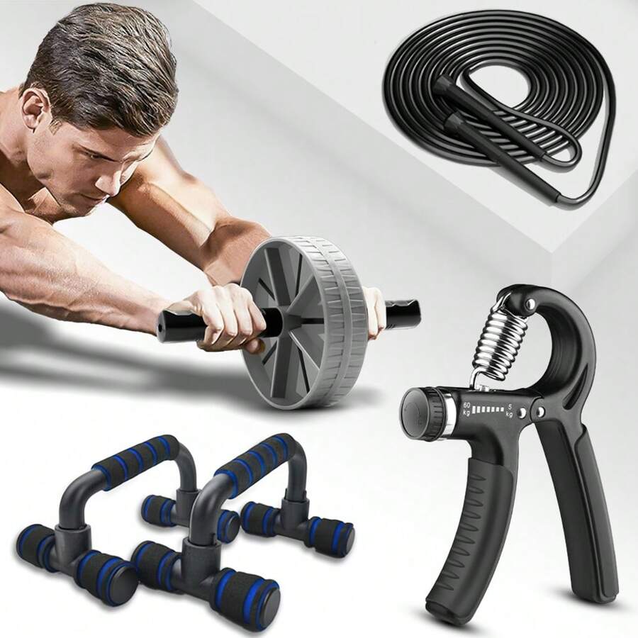 عجلة بطنية، لوح دفع البراعم، حبل قفز، مجموعة لياقة متعددة الوظائف لممارسة تمارين الصدر والعضلات البطنية، معدات اللياقة البدنية المنزلية