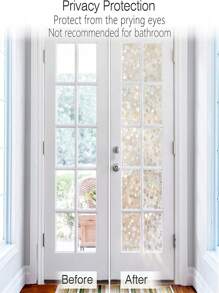 1Roll Window Privacy Film, Decorative Window Clings, UV Blocking Window Coverings Static Cling Non Adhesive Door Stickers, Stained Glass Rainbow Window Vinyl, - White - View 6