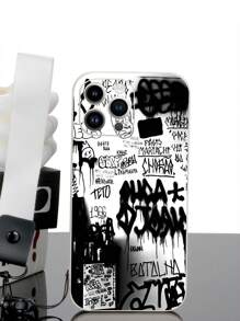 Slogan 1pc White TPU Spray Paint Patchwork Pattern Shockproof Phone Case And 1pc White Lanyard Strap Compatible With IPhone Cases/Matching Phone Cases/Fun Phone Cases/Android Phone Cases/ Phone Cases/ Phone Cases/OPPO Phone Cases, Compatible With Iphone 16 Pro Max/ A14/A54/A52/A31 4G/A23, Redmi Note 8 Pro/11 Pro 4G/12 4G, OPPO A54