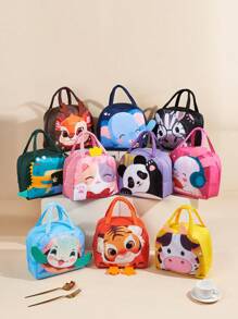 1pc Animal Design Insulated Zippered Lunch Bag With Large Capacity, Waterproof, Suitable For Work, School, Picnic, Camping Food Storage,Back To School