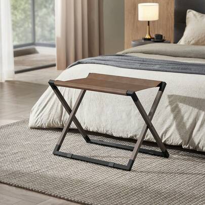 SONGMICS Luggage Rack, Foldable Suitcase Stand, Metal Luggage Holder, Synthetic Leather, Easy To Assemble, For Guest Room, Hotel, Bedroom