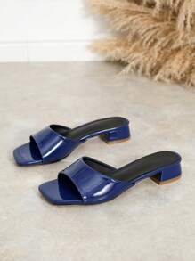 Women's Fashion Metal Buckle Strap Slide Sandals, Burgundy, Low Heel, Comfortable, Versatile, Anti-Slip, Flat Roman Sandals - Blue - View 6