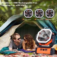 BDQ 20000mAh 1PC Portable Rechargeable Fan - Camping Fan For Tent,Fan 3-In-1 Camping Fan USB Fan With Light & Remote For Indoor,Cordless Fan Can Be Hung Upsde Down,Outdoor, Tent, Travel, BBQ, Fishing, Jobsite - 亮橙色 - 查看 3