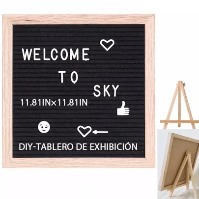 Pizarrón y Letrero - 30x 30CM Tablero de Letras de Fieltro, Tablero de Mensajes Decorativo de Fieltro con Soporte y Letras Intercambiables (340 Letras, Números, Signos y Emojis) para Regalos Festivos