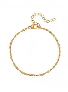 Nooxian 1pc Minimalist Stainless Steel Ripple Chain Anklet For Women - Yellow Gold - View 2