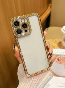 1pc Rhinestone Electroplated Laser Engraved TPU Phone Case Compatible With IPhone 7/8/SE2/7Plus/8Plus/X/XS/XR/XS Max/11/11 Pro/11 Pro Max/12/12 Pro/12 Pro Max/13/13 Pro/13 Pro Max/14/14 Pro/14 Plus/14 Pro Max/15/15 Pro/15 Plus/15 Pro Max, Protective Cover