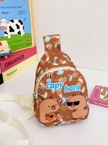 1 pieza Bolsa con diseño de Capibara de dibujos animados linda para niños y niñas, mochila pequeña versátil, bolso de mensajero, bolso de pecho para niños con imagen de Capibara, de material de nailon, adecuado para uso diario de niños y niñas, salir de compras, bolso de pecho de Capibara dulce y lindo, regalo para niños - bolsa de pecho capibala - Ver 10