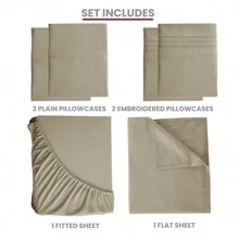 LUX DECOR 6-Piece Embroidered Bed Sheet Set – Brushed Microfiber, Deep Pocket, Lightweight & Breathable – Graduation Gifts, Home Decor, Sleep Protection For Dorms, Student Beds, Back‑To‑School Gift, Soft Bed Linens, Comfortable Sleep, Luxury Bed Set, Valentine's Day Bedroom, Spring Bedding Refresh, Guest Room Essentials, Dorm Room Bedding, Premium Bed Linens, Easy Care Sheets, Hypoallergenic Fabric, Year-Round Comfort, Master Bedroom Update, Matching Bedding Set, Hotel Quality Linens - 米色 - 查看 3
