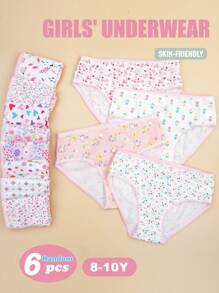 6 Pcs Random Underwear For Girls 8-10Y Lovely Design Soft Cozy Tween Girl Briefs