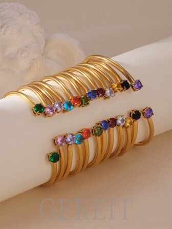 GEREIT 1 st Alla hjärtans dag 18K pläterad rostfritt stål färgad Cubic Zirconia öppen armring, lämplig för kvinnors dagliga klädsel