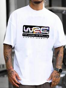 Men's New Casual Personalized Letter Printed Short Sleeve T-Shirt, Can Be Paired With Casual Pants, Suitable For Travel/Holiday/Outdoor/Sports, International Racing