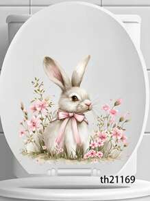 1PC Easter Bunny & Eggs Printed Toilet Sticker, For Home Decoration & Easter Bunny Bathroom Stickers - Waterproof PVC, Spring Butterfly Wall Decal, Vinyl Decal For Home Decorations, Spring Butterfly Element Wall Stickers Decoration Items Refresh Your Home, Rama Decoration Stickers - 11.81*11.81in/11.61*11.61in