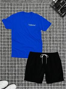 Cotton T-Shirt + Tectel Shorts Set For Men, Adult, New HL - 寶藍色 - 查看 2