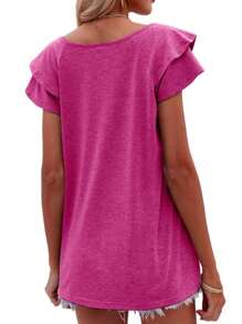 GEREARC Womens Summer Tops Ruffle Short Sleeve V Neck T-Shirts Loose Fit - màu nâu tím - Xem 2