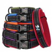 Collar de perro reflectante de nailon con letras personalizadas, suave, cómodo y firme. Collar ajustable antiperrida con tarjeta de identificación personalizada para mascotas