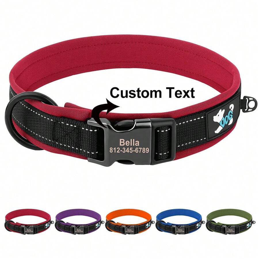 Collar de perro reflectante de nailon con letras personalizadas, suave, cómodo y firme. Collar ajustable antiperrida con tarjeta de identificación personalizada para mascotas