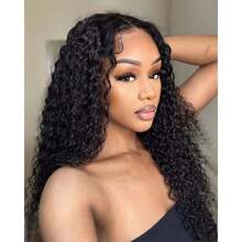250% Human Hair Wig Cover Deep Curly Brazilian Transparent Lace Front Wigs Wet Wavy Human Hair 13x4 Ear To Ear Lace Frontal Wigs Deep Curly Wave Wig For Women With Baby Hair Natural Black - Natural Black - 查看 3