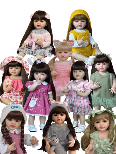 55厘米仿真重生娃娃，柔软乙烯基材质，全身，22英寸逼真新生儿，可爱换装艺术生日礼物（随机包含一些配件，例如奶嘴、奶瓶、发饰、尿布和一套衣服）