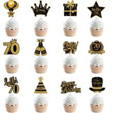 12 件 18/21/30/40/50/60/70/80 岁黑金生日派对纸杯蛋糕装饰精选，生日快乐纸杯蛋糕装饰生日派对装饰用品 - 黑金 - 查看 8