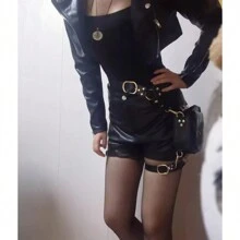 复古风格腿袜套装、带吊带袋的腿袜、时尚腿袜和储物袋、大腿储物包、腿袋、角色扮演腿袜道具、复古风格女式腿链、创意女式腿套、性感女式腿部装饰 - 彩色 - 查看 7