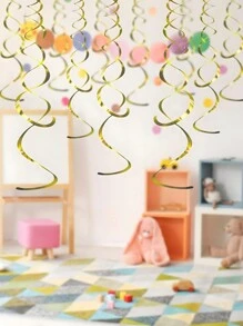 18pcs Gold Hanging Swirl Decorations, Gold Swirl Streamer Spiral Ceiling Decoration, Metallic Tassel Garland, Versatile Hanging Decor For Lemon Bee Sunflower Birthday Wedding Shower Bridal Shower Bachelorette Party Supplies