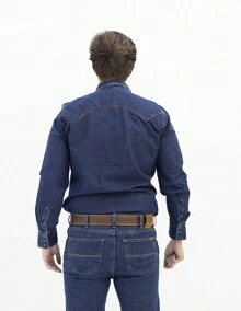 Camisa Mezclilla Manga Larga Azul STONE Hombre Modelo 604, Con Bolsas Frontales | RIDER JEANS - Azul - Ver 3