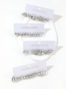 48 pièces/Set Boucles d'oreilles vintage en forme de cœur, style mode classique convenant à la vie quotidienne, aux fêtes et aux festivals de musique
