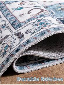 Runner Rug Hallways, 2'6x10' Washable Non Slip Kitchen Runner Rug, Long Boho Vintage Rust Hallway Stair Ultra Soft Print Floor Carpet Bedroom Bathroom Laundry Room, Home Decor - Vintage Blue - View 3