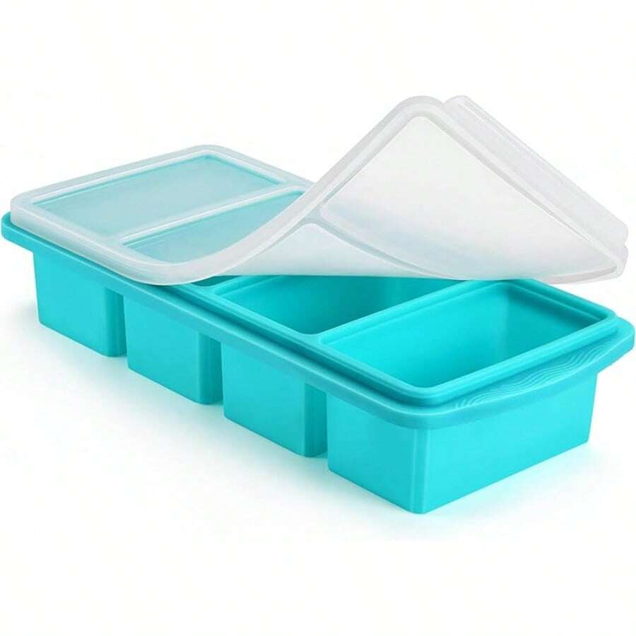 Silicone Freezer Tray With Lid - 1 Cup Silicone Freezers Tray - Large Cube Freezer Molds - Soup, Sauce, Leftovers, Homemade Meal Prep Freezing Kitchen Storage Containers - Aqua - 4-Pack - 水藍色 1個裝 - 查看 1