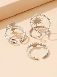 3pcs Set Elegant Shiny Star Openable Stainless Steel Rings, Vintage Hollow Adjustable Rings, Non-Fading Jewelry Gift For Mom - Set Ring - View 4