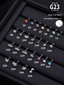 1 chiếc khuyên tai thời trang bằng đá Rhinestone trang trí bằng titan không cần xỏ chỉ màu 5A Zirconia hình hoa tai hình trái tim hình bướm G23 cấp độ cấy ghép khuyên tai hình hoa hồng - Nhiều màu - Xem 6