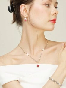 Rhinestone Jewelry Set Bling Necklace Earrings Bracelets Set For Women Evening Clutch Bag Glitter Purse Clutch Purse Red Velvet Envelope Evening Bag For Women Prom Handbag With Detachable Chain For Wedding And Party Shoulder Bag For Women Clutch Purses For Ladies Party Handbag Wedding Bag - Red - View 3