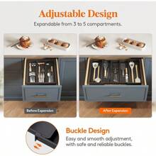 Utensil Organizer Kitchen Drawers, Expandable Cooking Utensil Tray, Adjustable Cutlery Silverware Flatware Holder, Plastic Kitchen Spatula Tools And Gadgets Storage Divider, Large, Black - 黑色 - 查看 5