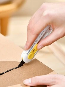 Customized Portable Paper Cutter, Compact Mini Multipurpose Knife With Magnetic Holder - Portable Box Opener, Easy To Open Packages, Office Supplies And Crafts, White And Yellow Handles