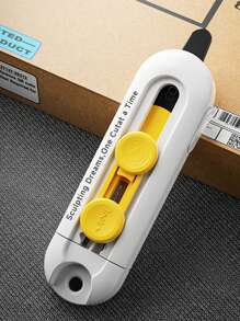 Customized Portable Paper Cutter, Compact Mini Multipurpose Knife With Magnetic Holder - Portable Box Opener, Easy To Open Packages, Office Supplies And Crafts, White And Yellow Handles