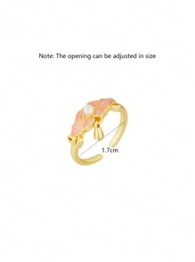 1pc Vintage Pink Peony Enamel Open Ring, Delicate Luxury Knuckle Ring, Best Gift For Girlfriend/Valentine's Day,Mom,Mother,Mother's Day,Gift