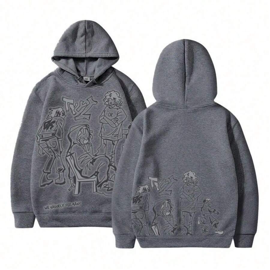 Y2k Graphic Hoodies Streetwear Hoodie Oversized Hooded Sweatshirt Pullover Preppy Hip Hop Fashion Unisex - 深灰色 - 查看 1