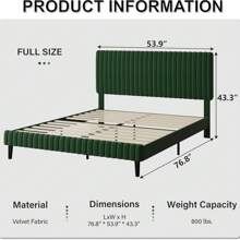 Twin Bed Frame, Velvet Upholstered Platform Bed With Vertical Channel Tufted Headboard And Footboard, Pink/ White/ Green/ Black/ Blue, Full Bed Frame/ Queen Bed Frame/ King Bed Frame ﻿ - 綠色 - 查看 8