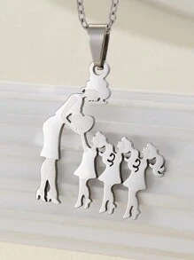 1 件时尚不锈钢家庭母亲儿童兄弟姐妹吊坠项链，适合家庭聚会节日礼物