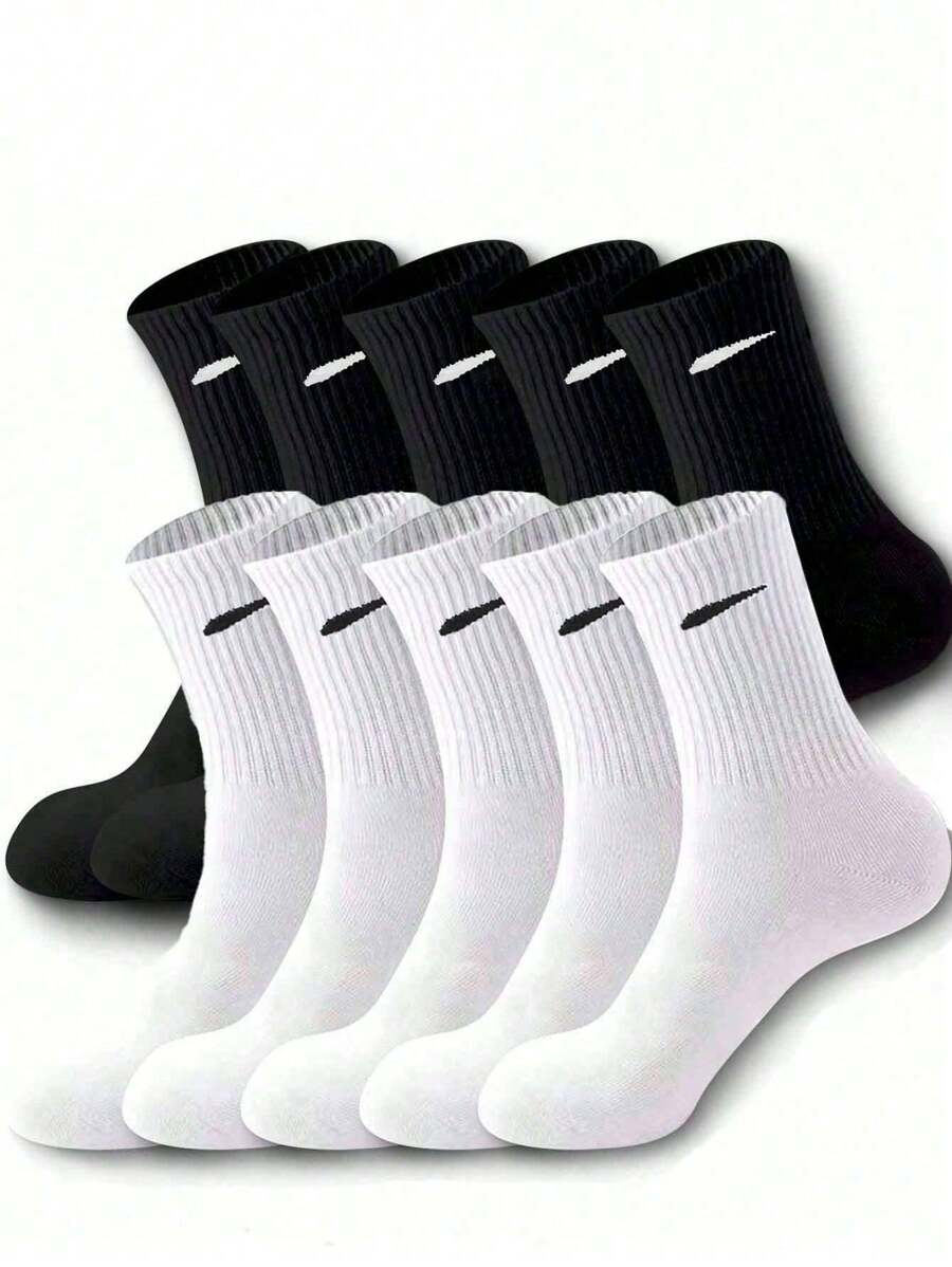 1/5/10/20 pares de calcetines cómodos y suaves de media pantorrilla con diseño de rayas diagonales minimalistas en blanco y negro para uso diario. Calcetines con diseño a rayas, ideales para fiestas, regalos y otoño.
