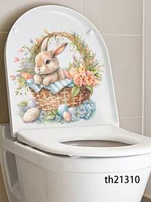 1PC Easter Bunny & Eggs Printed Toilet Sticker, For Home Decoration & Easter Bunny Bathroom Stickers - Waterproof PVC, Spring Butterfly Wall Decal, Vinyl Decal For Home Decorations, Spring Butterfly Element Wall Stickers Decoration Items Refresh Your Home, Rama Decoration Stickers - 11.81*11.81in/11.61*11.61in