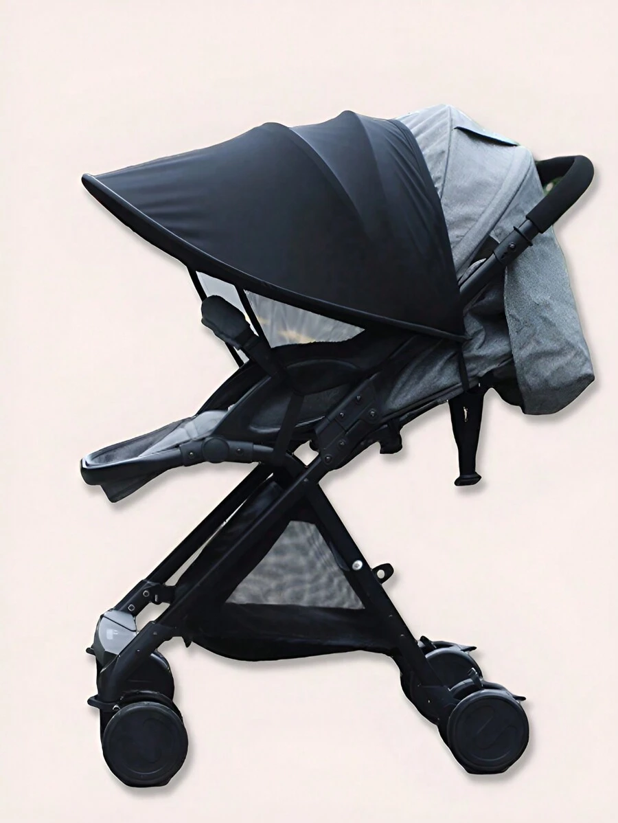 1pc Baby Stroller Sun Shade Canopy, UV Protection & Sunshade - Black - View 1