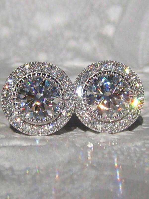 2 piezas de pendientes con circonita cúbica brillante, formas cuadrada, redonda y de corazón, pulidos, joyería unisex de hip hop, regalos para aniversario/cumpleaños/San Valentín