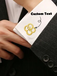 个性化定制新名字袖扣银质婚礼礼物新郎首字母袖扣伴郎礼物送给爱人朋友父亲兄弟情人节珠宝礼物 - 金色 - 查看 1