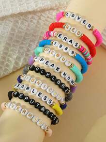 11pcs/Set Bohemian Style Polymer Clay Paved Letter SWIFTIE Bracelet Set For Summer Gift