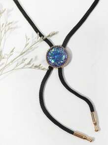 1件男士时尚蓝色仿宝石水钻圆形可调节优雅领结，适合街头和派对装扮 - 黑色 - 查看 9