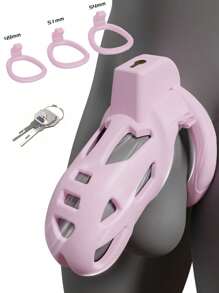 1pc Male Chastity Cage, Large Chastity Device With 3 Sizes Rings And Invisible Lock For Penis Exercise Bondage Gear & Accessories Lightweight Adult Sex Toys Penis Cock Ring Sex Toys Sex Games Sex Toys Penis Ring Sex Toys Strap On Penis Sex Toys SM Product(Pink)