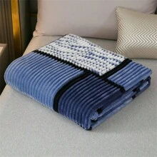 1pc Simple Striped Plaid Splicing Printed Blanket, Soft Warm Bedspread Or Shawl, Suitable For Living Room And Bedroom Furniture Decoration