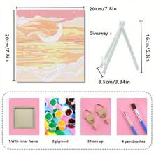 1 set 20*20cm Peinture à l'huile sur canevas avec motif numéroté représentant un paysage naturel et un ciel étoilé avec la lune. Comprend peintures et pinceaux, parfait pour les débutants et les adultes, décorations murales, décoration de la maison et cadeaux de fête